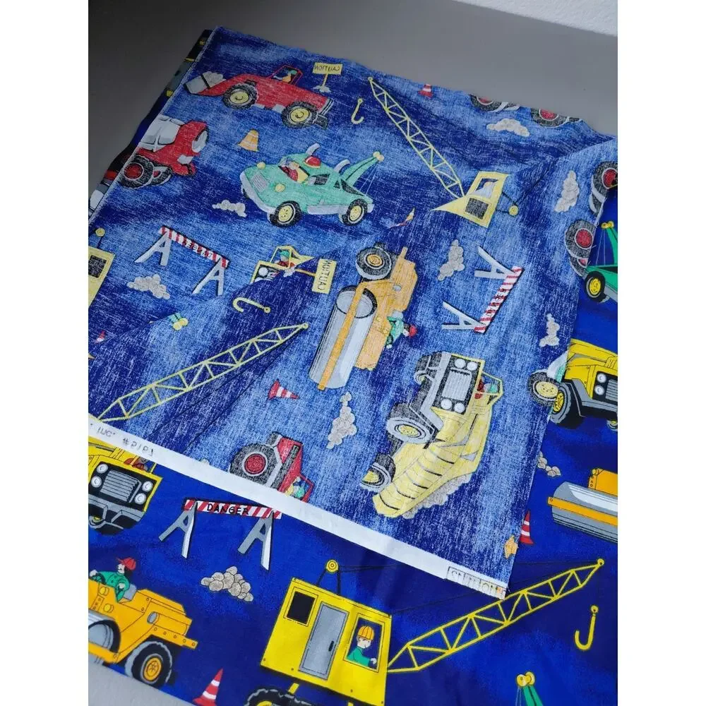 Vintage Fabric Traditions Work Zone Construction Trucks Fabric 1 YD Blue 1997